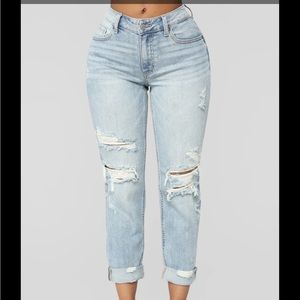 Fashion Nova Light Wash Distressed Boyfriend Jeans